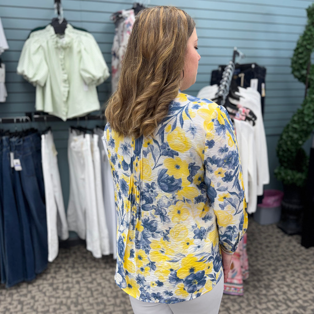 Button Cuff 3/4 Sleeve Band Collar Shirt