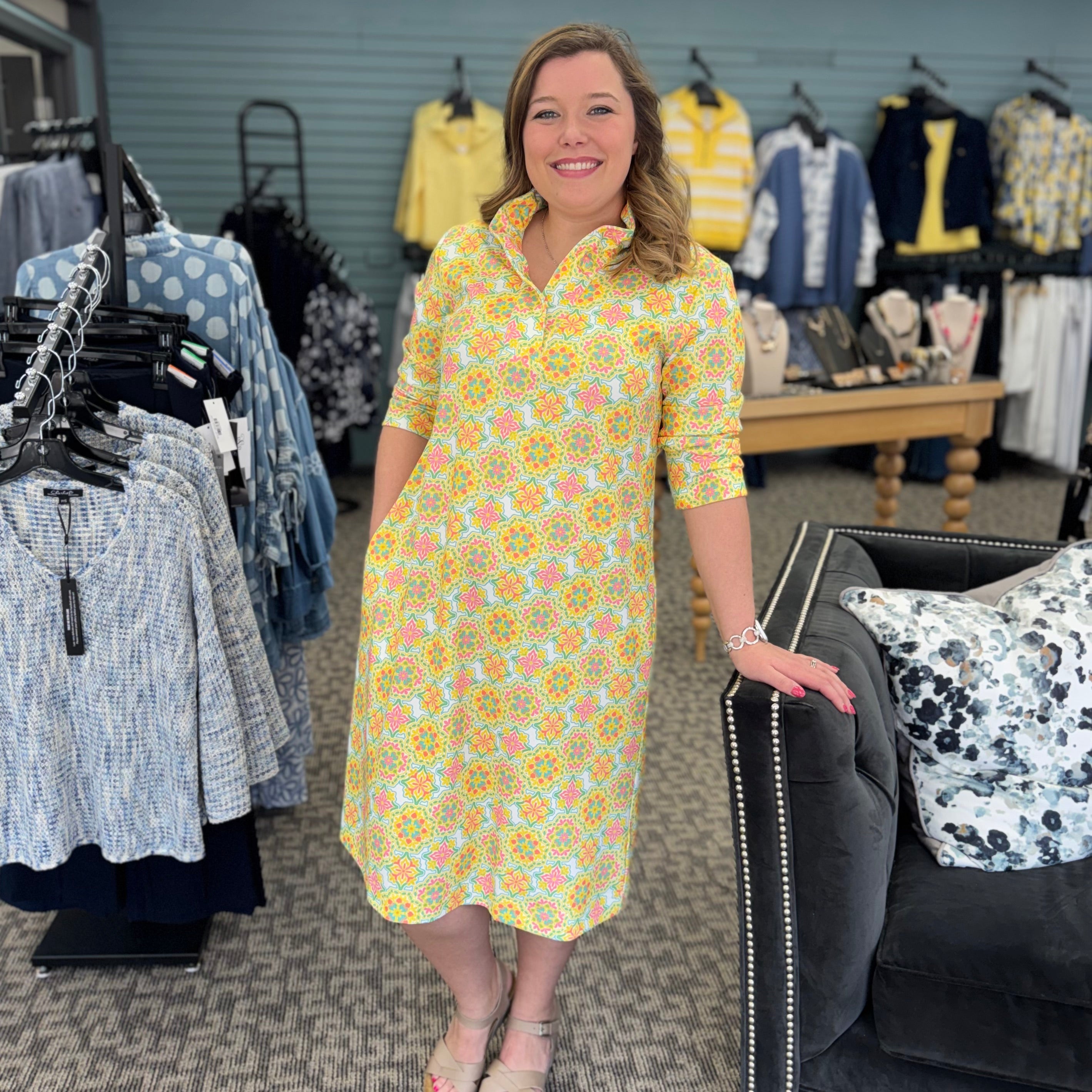 Tammy Sicilian Tile 3/4 Sleeve Dress