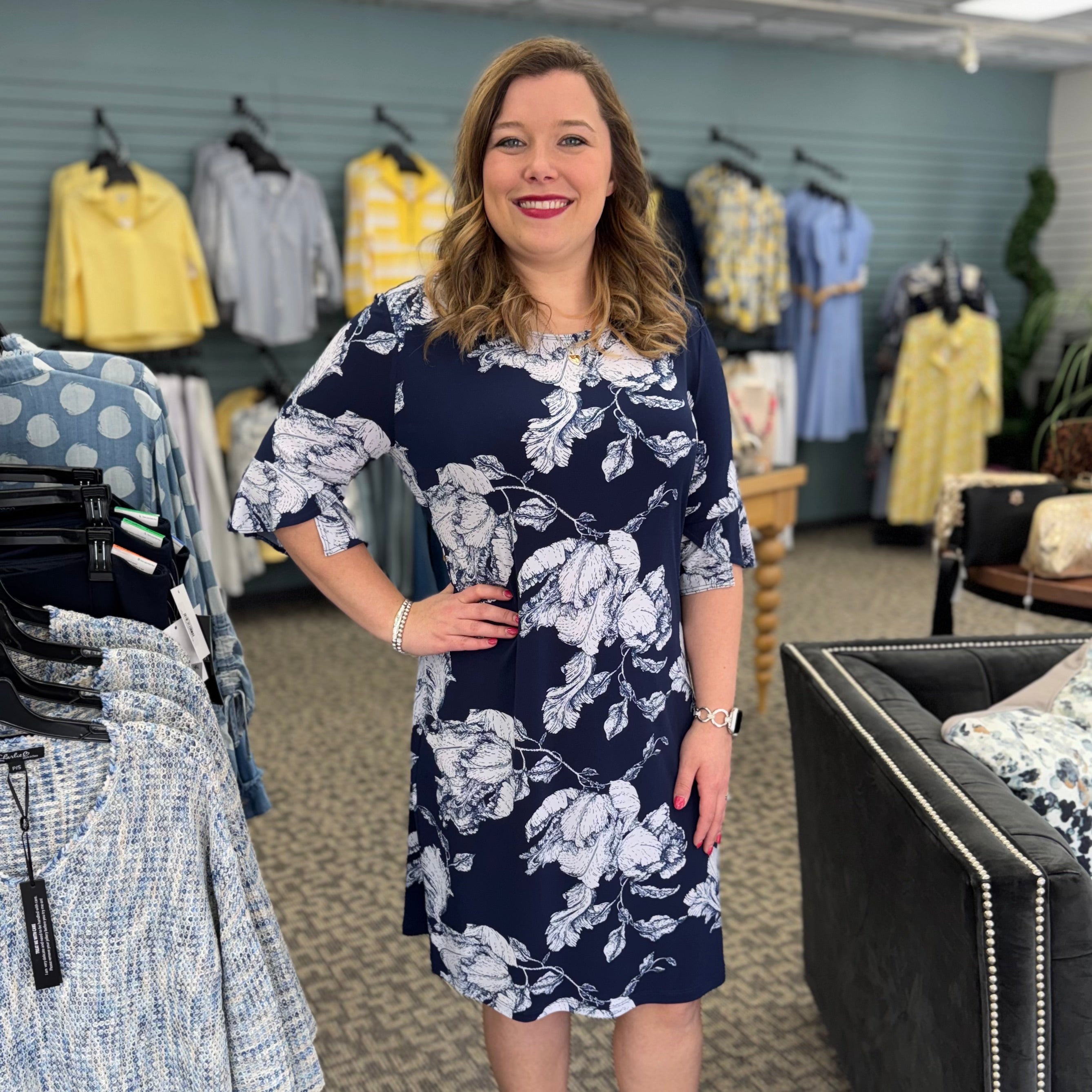 Peony Blossom Tulip Cuff Back Tie Dress