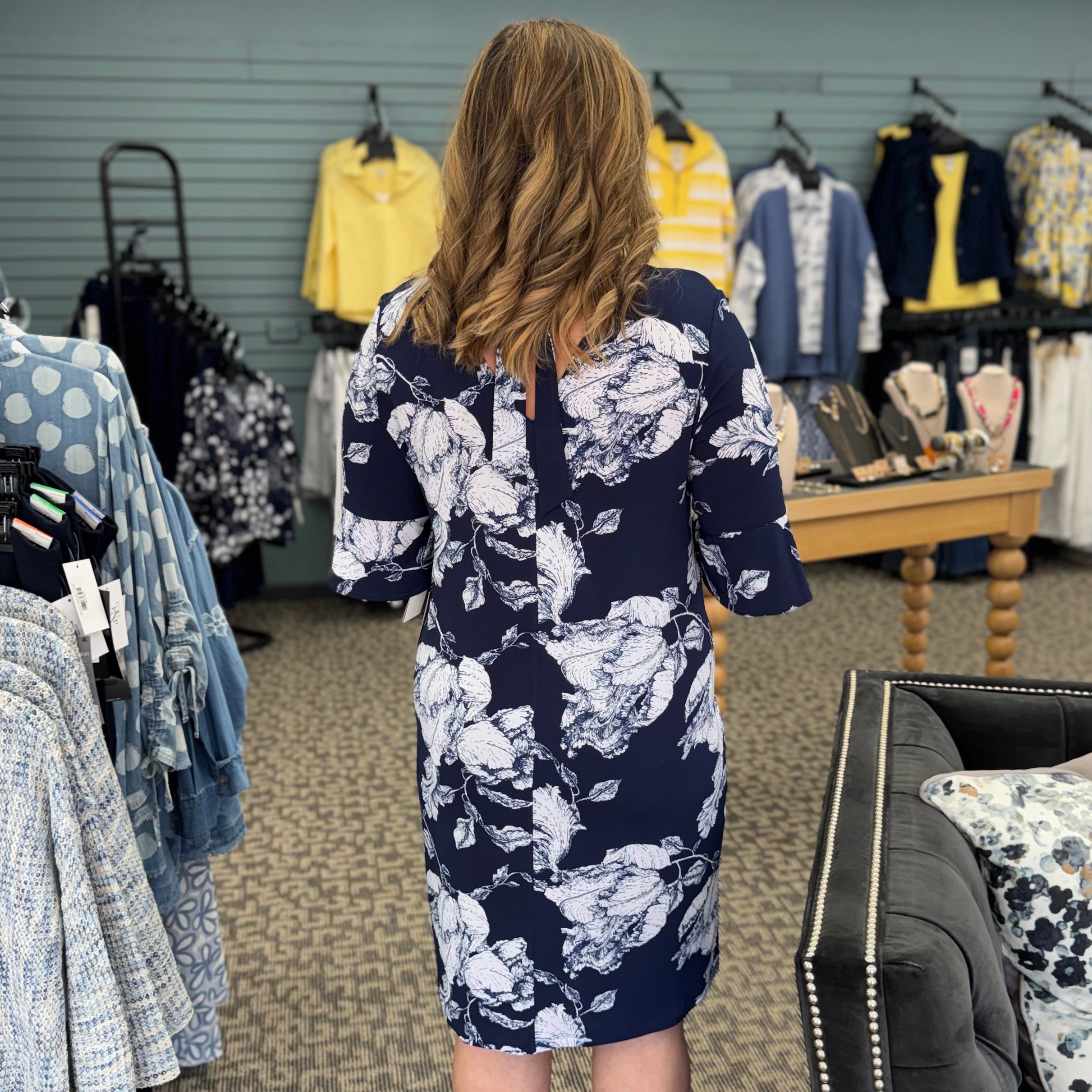 Peony Blossom Tulip Cuff Back Tie Dress