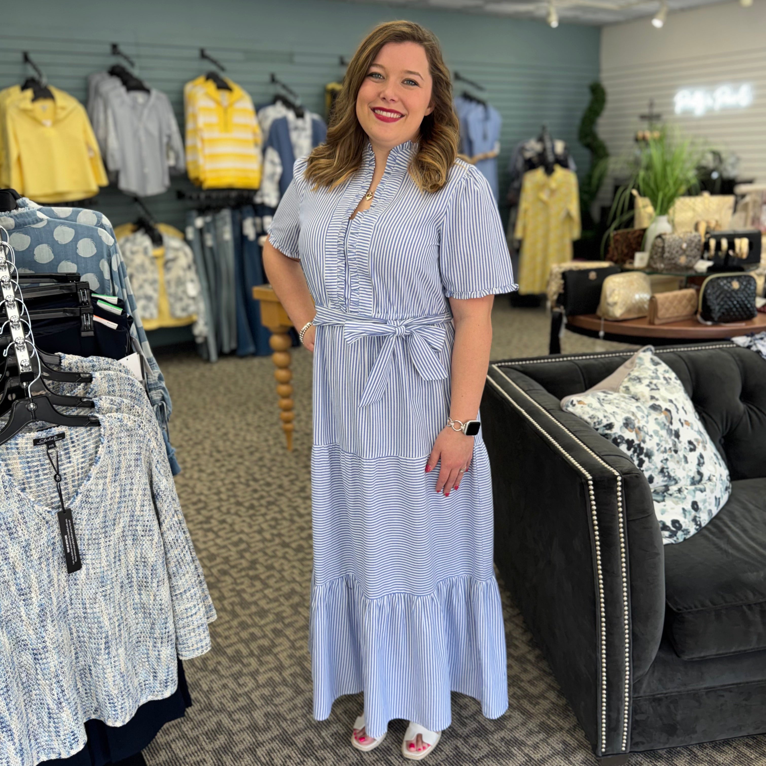 Striped Maxi Dress with Ruffle Detail