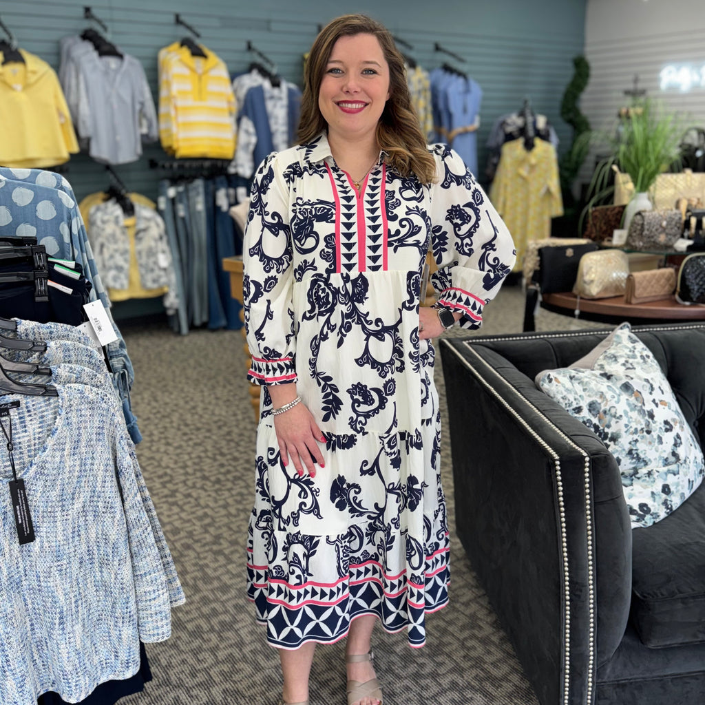 Boho Print Tiered Midi Dress