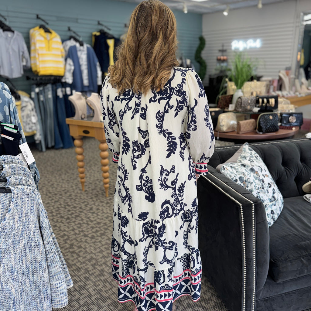 Boho Print Tiered Midi Dress