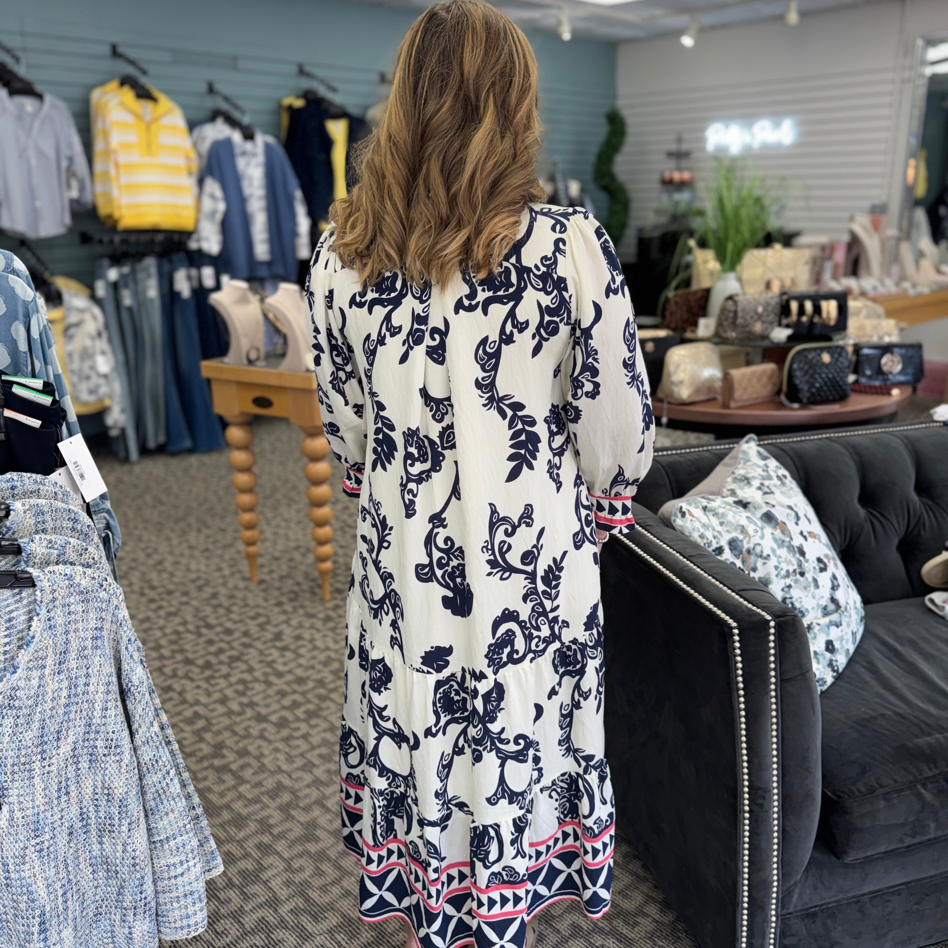 Boho Print Tiered Midi Dress