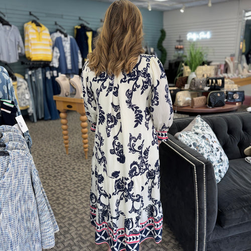 Boho Print Tiered Midi Dress