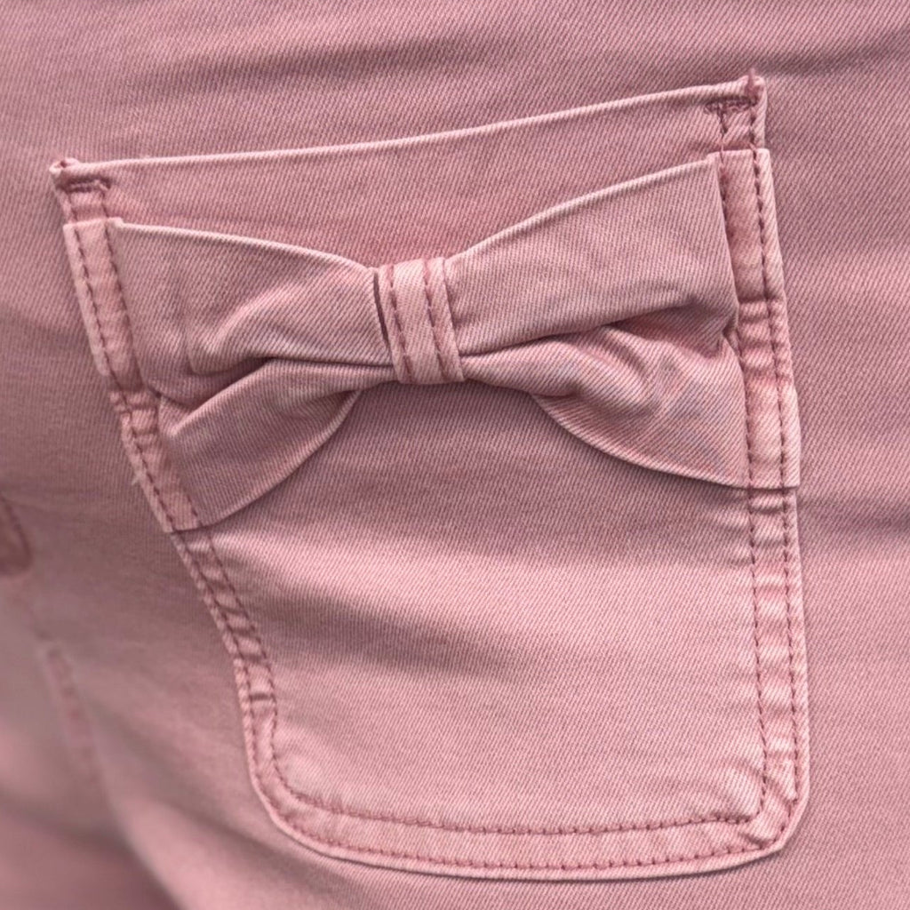 Flare Leg Colored Twill Pants With Bow Patch Pockets