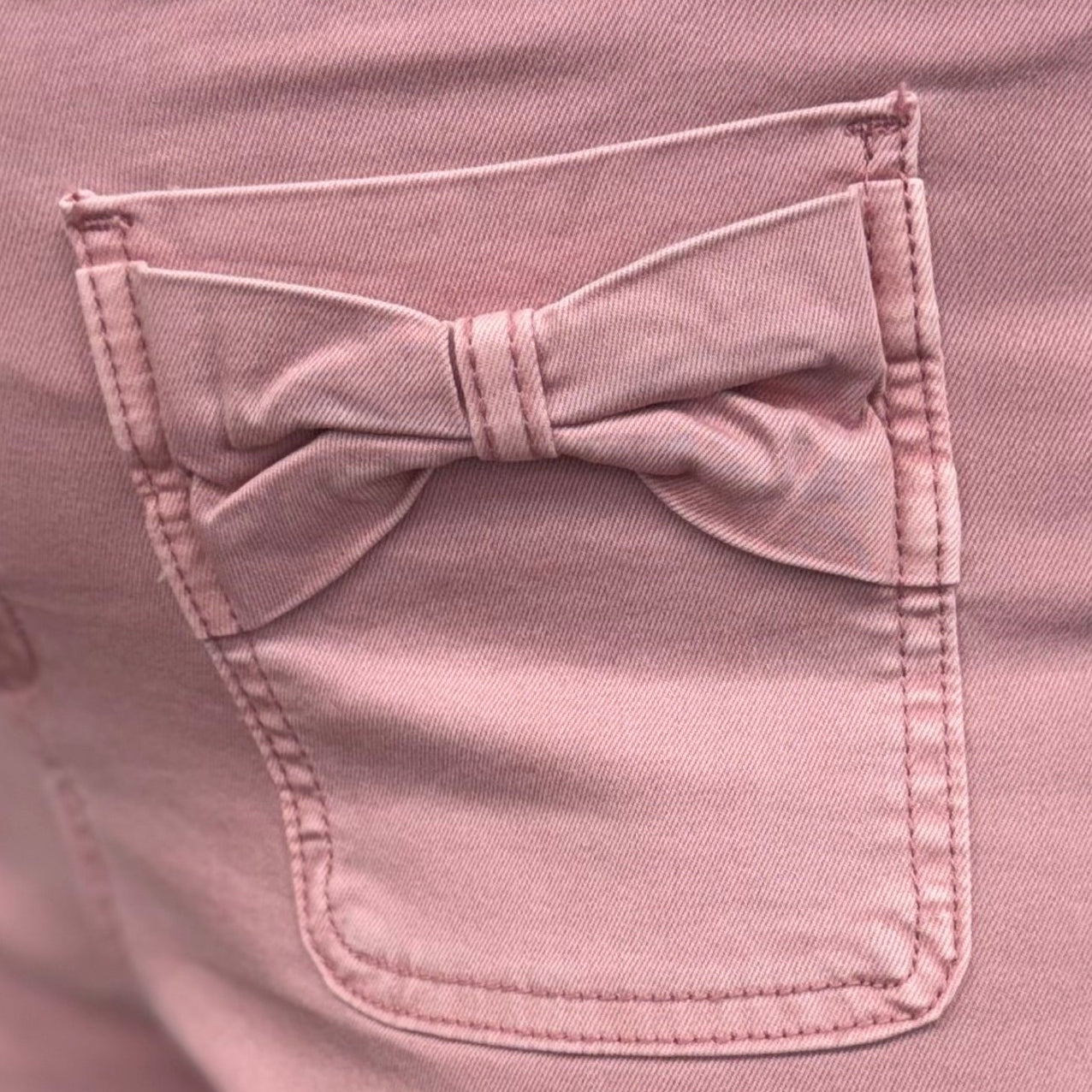 Flare Leg Colored Twill Pants With Bow Patch Pockets