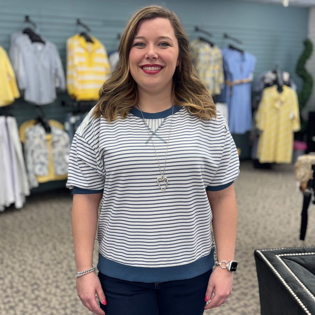 Striped Knit Short Sleeve Casual Top