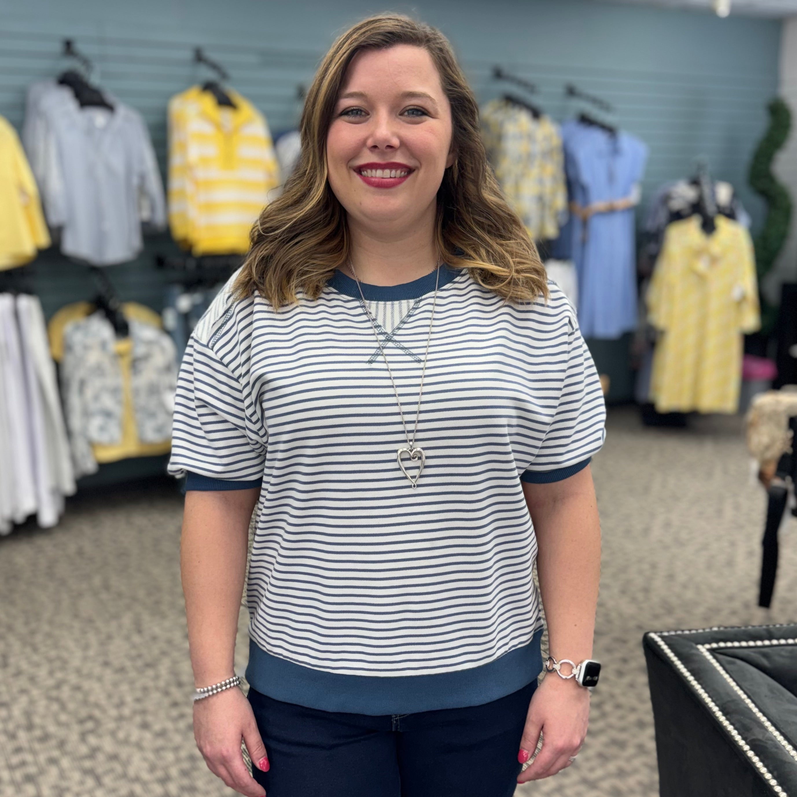 Striped Knit Short Sleeve Casual Top