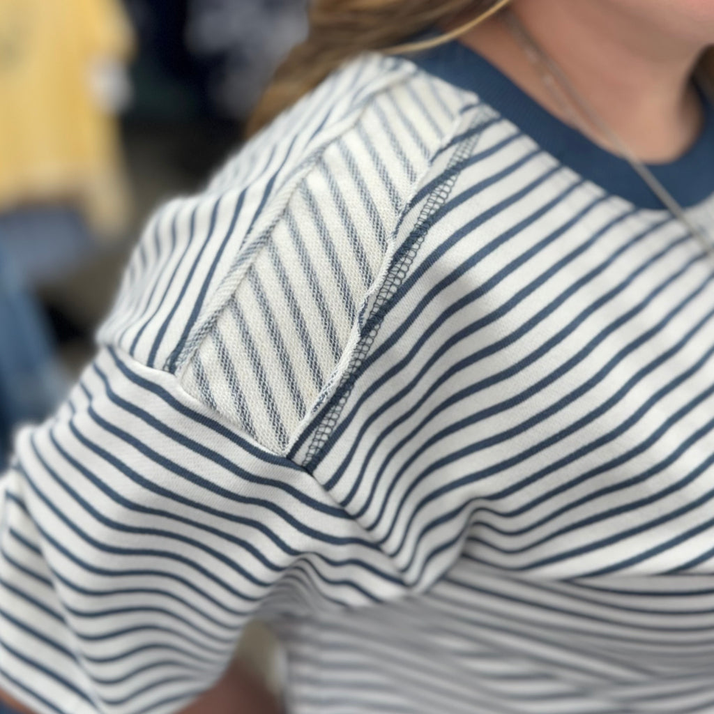 Striped Knit Short Sleeve Casual Top