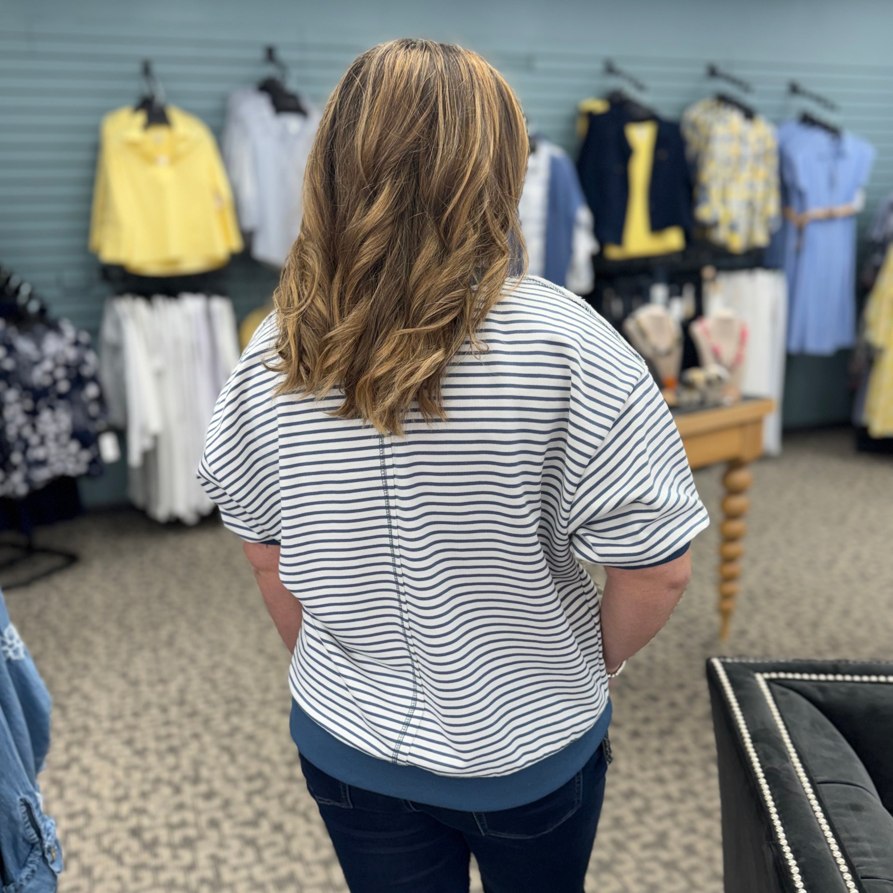 Striped Knit Short Sleeve Casual Top