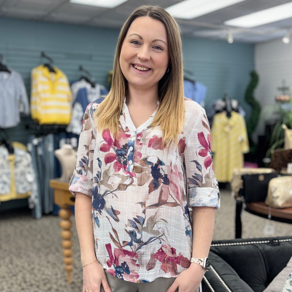 Printed Roll Up Sleeve Cotton Gauze