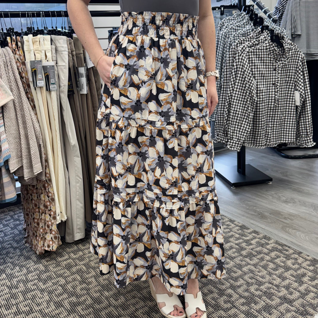 Floral Print Tiered Maxi Skirt
