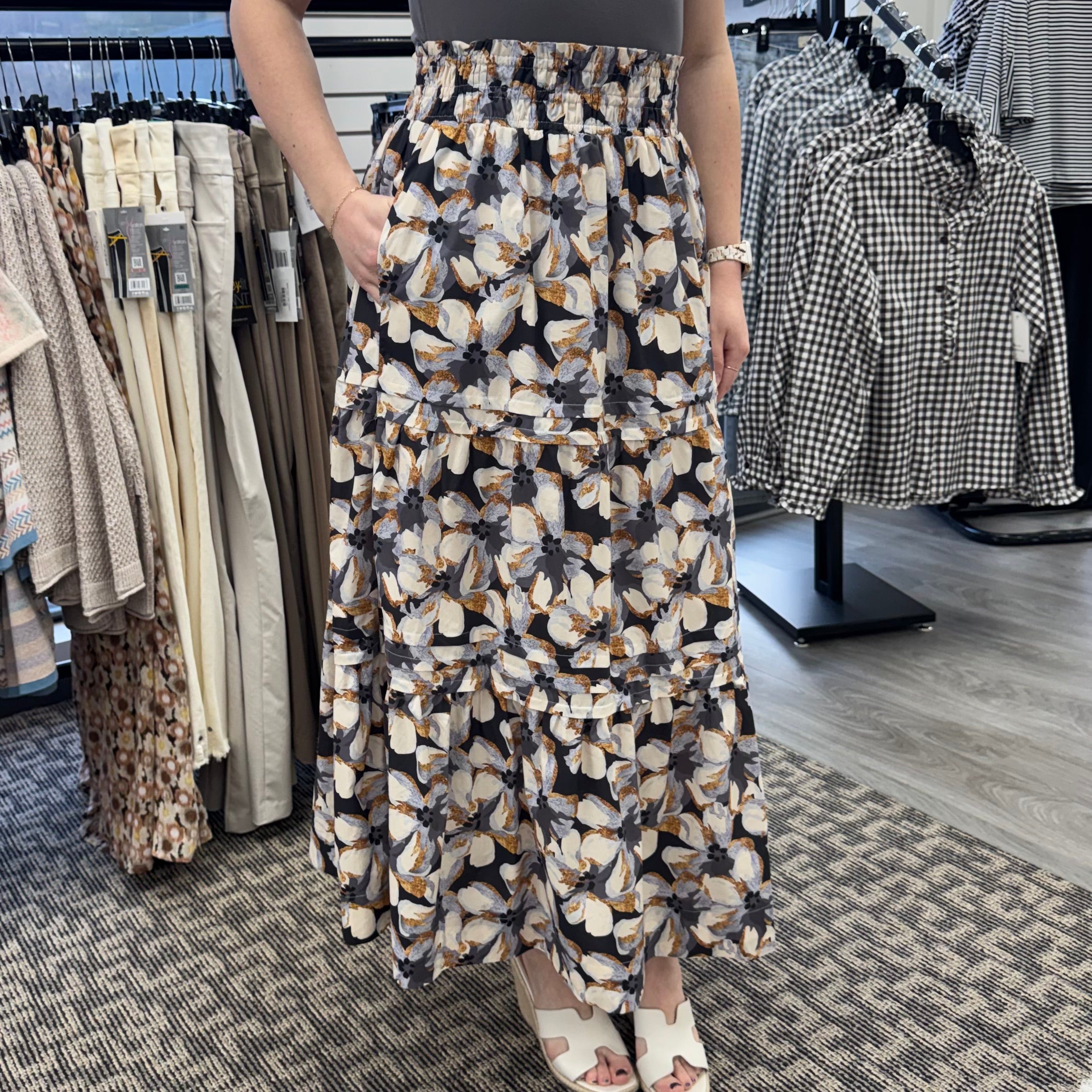 Floral Print Tiered Maxi Skirt