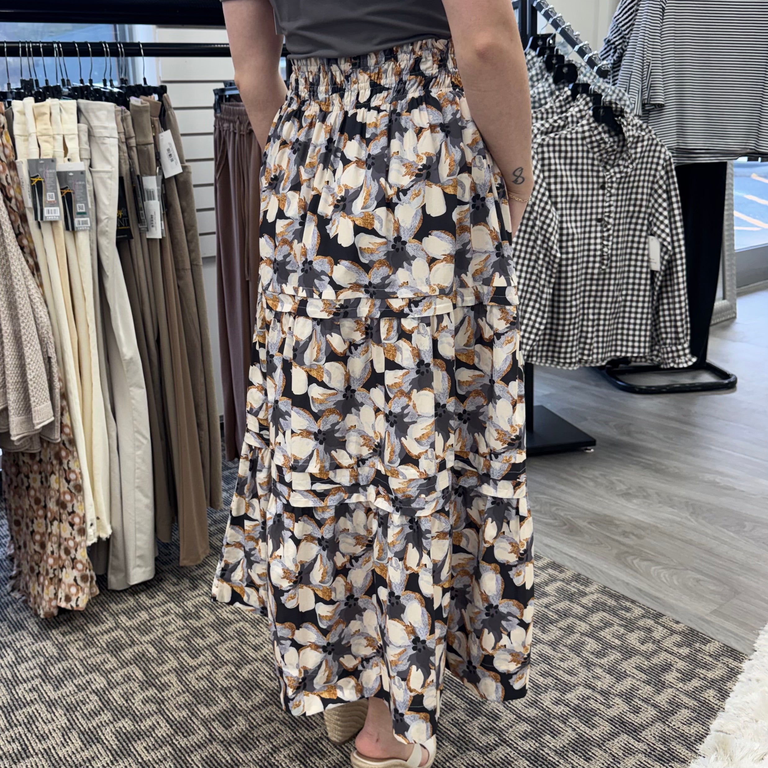 Floral Print Tiered Maxi Skirt