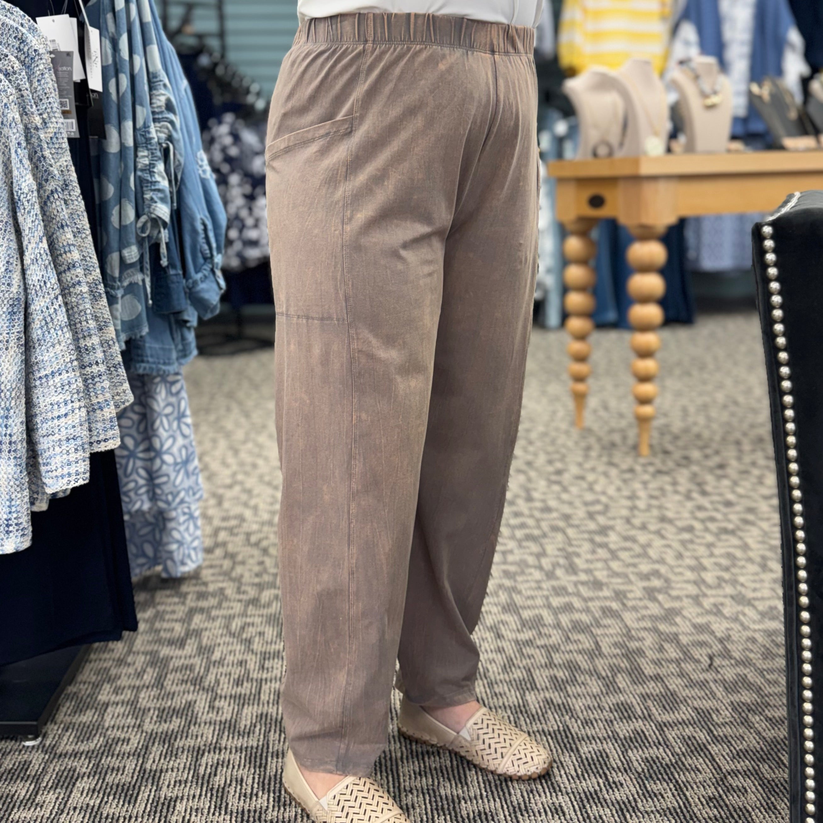 Barrel Leg Stretch Waist Band Pant