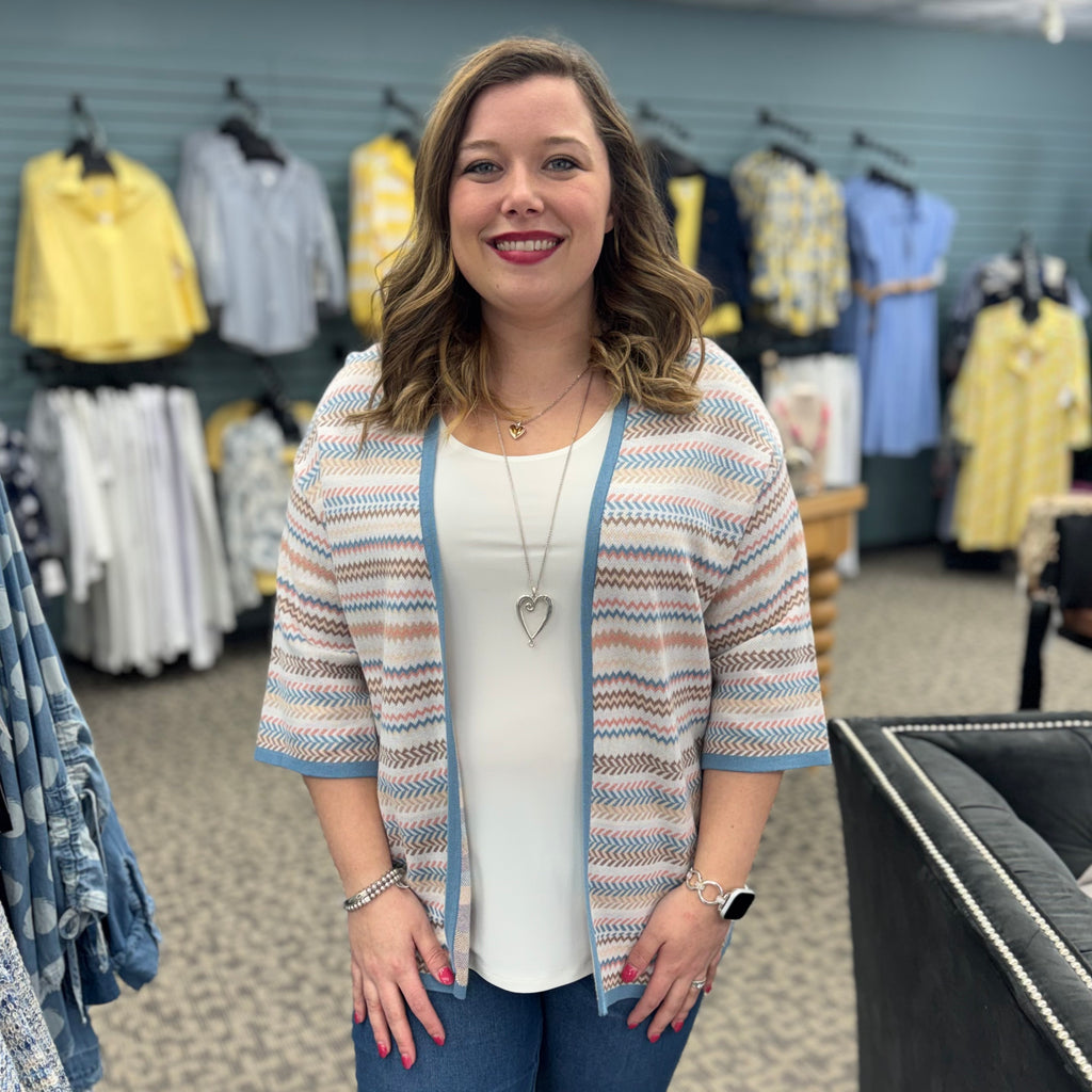 3/4 Sleeve Set-In Sleeve Drop Shoulder Sweater Jacket