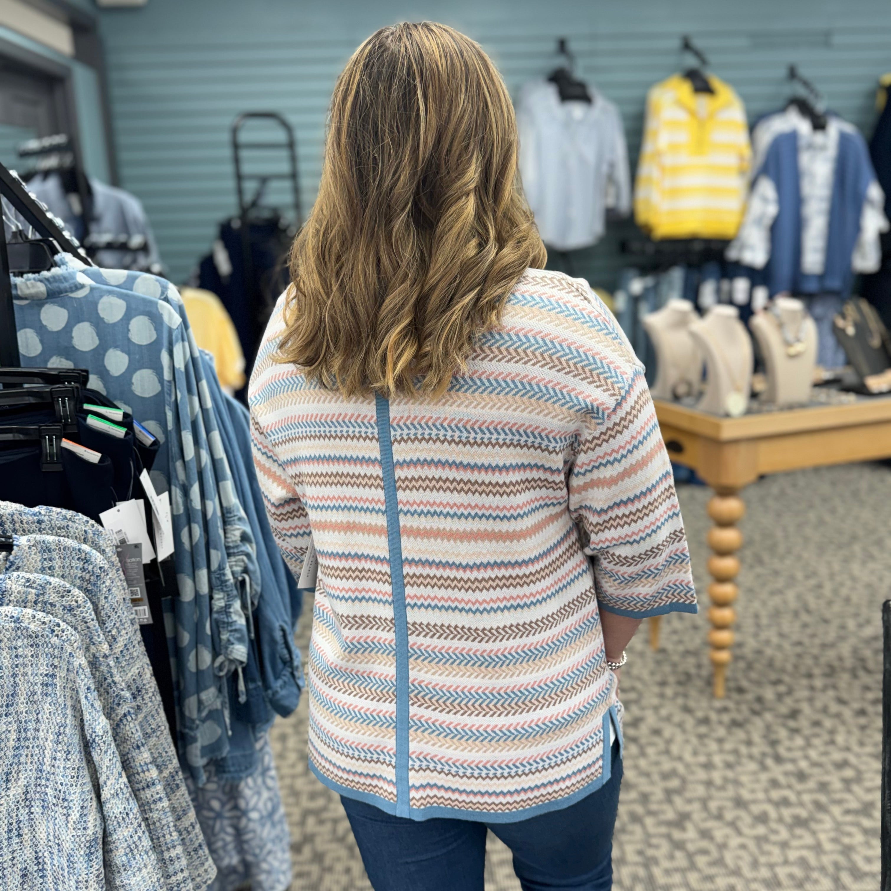 3/4 Sleeve Set-In Sleeve Drop Shoulder Sweater Jacket