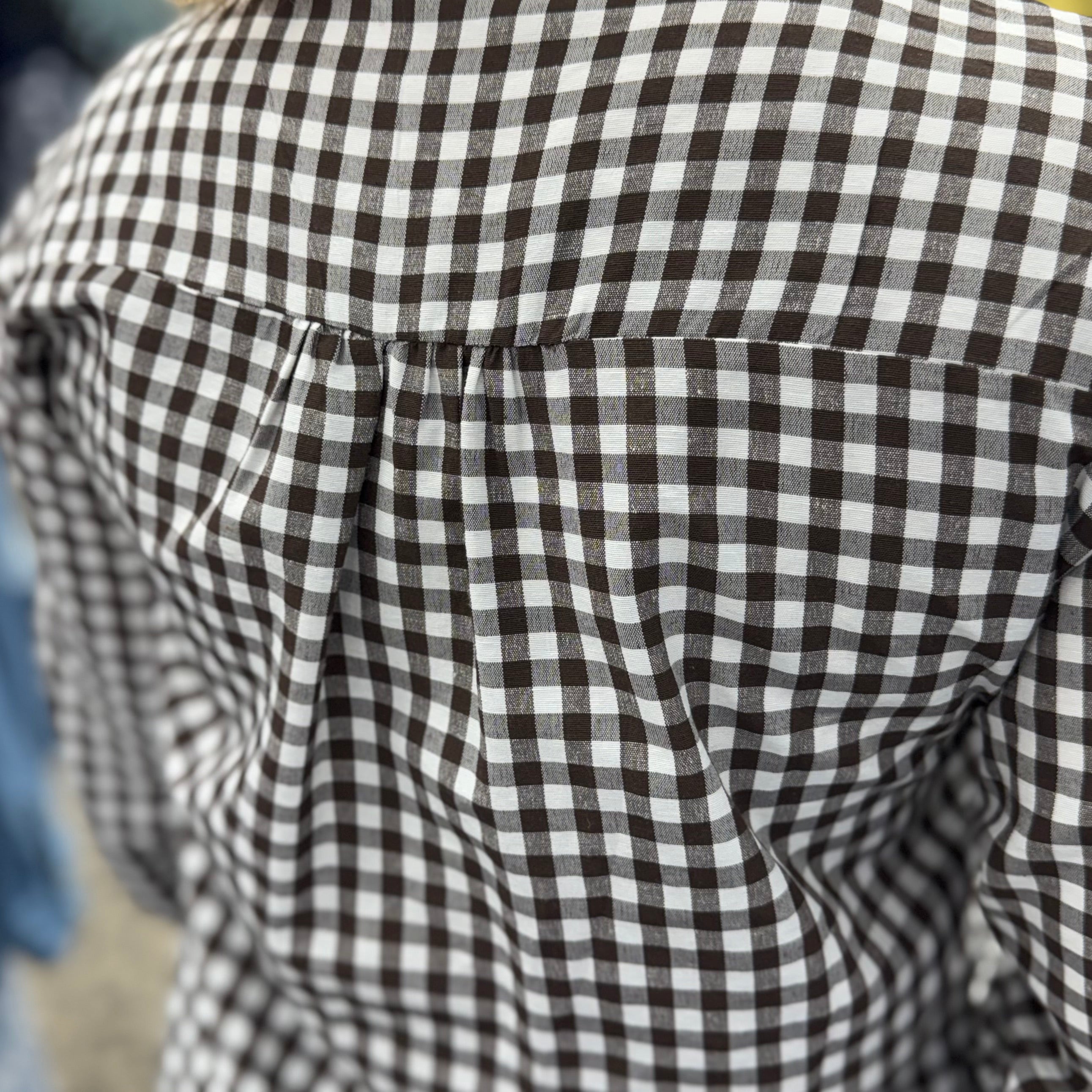 Gingham Check Plaid Ruffled Detail Blouse