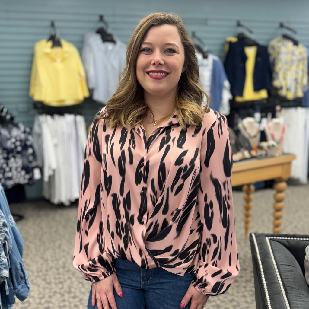 Satin Animal Print Draped Top- FT