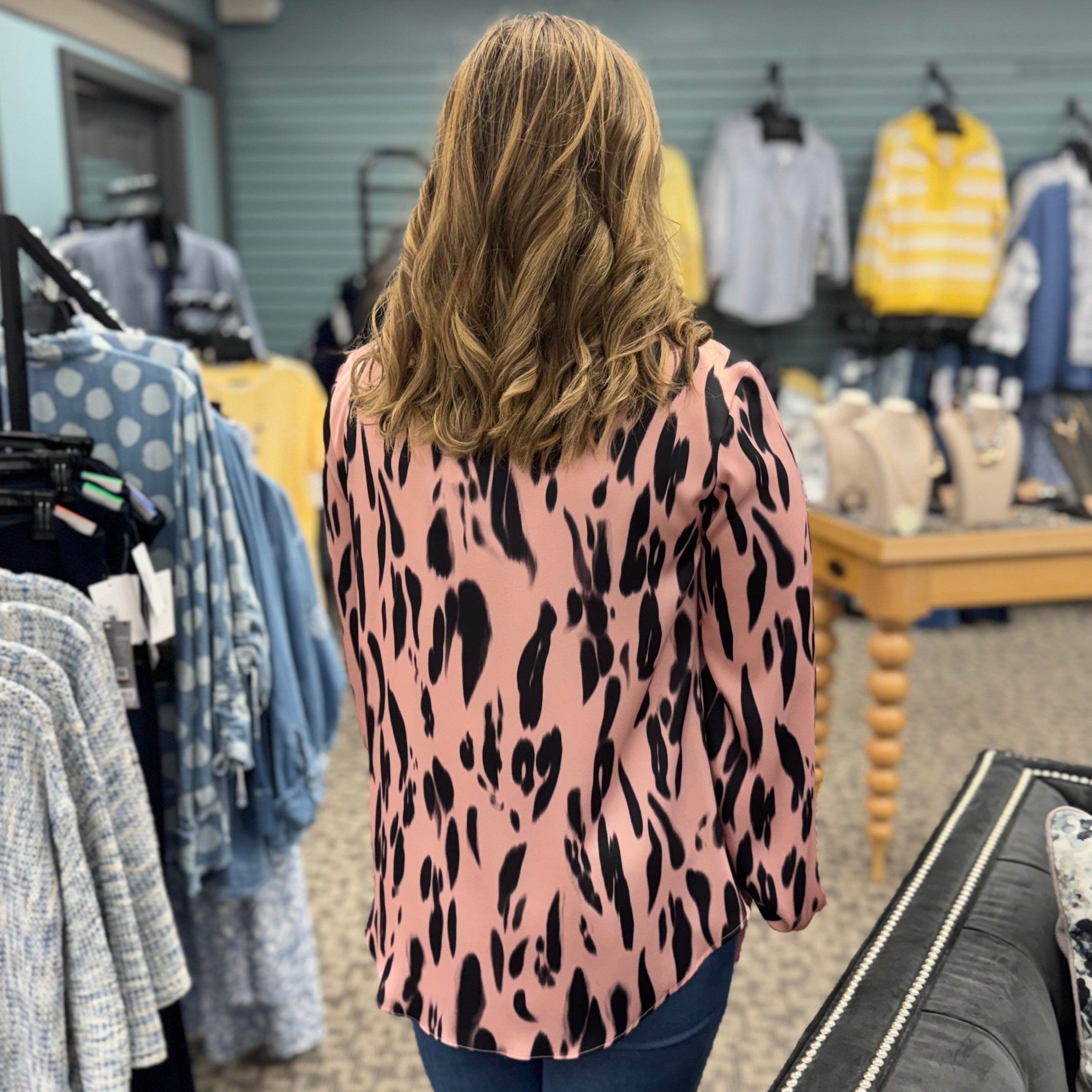 Satin Animal Print Draped Top- FT