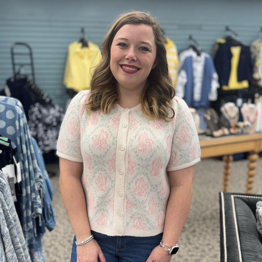 Floral Short Sleeve Sweater Cardigan