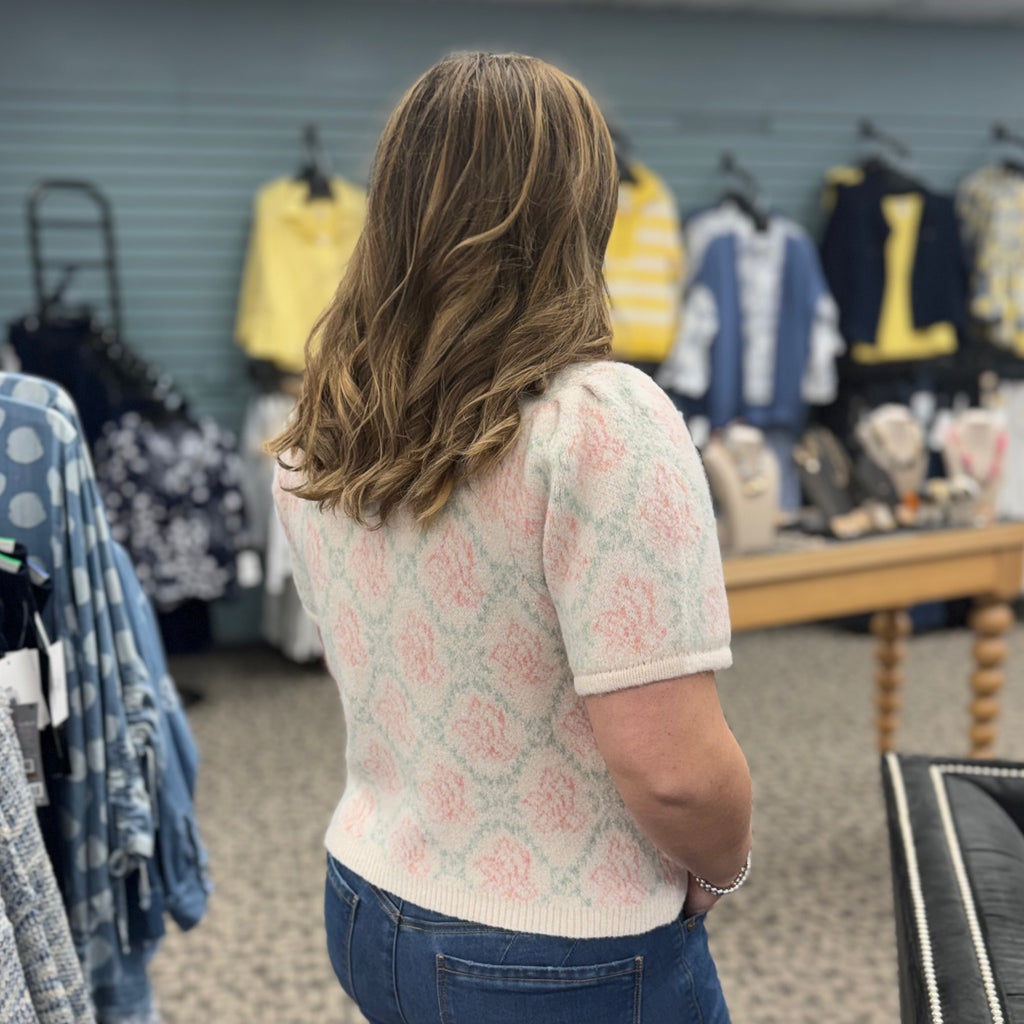 Floral Short Sleeve Sweater Cardigan