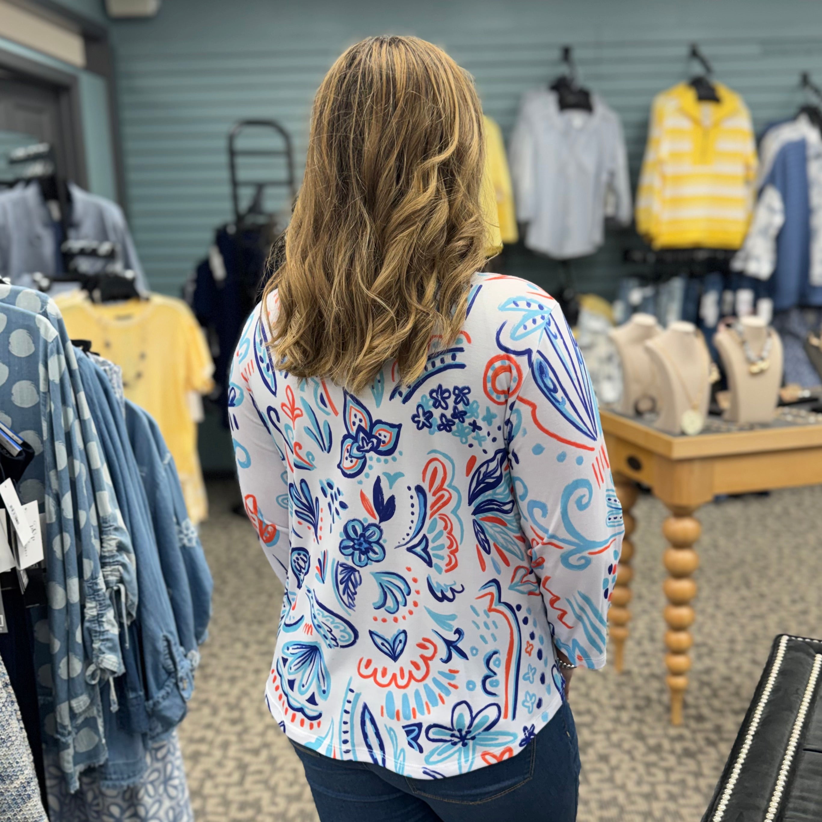 Vibrant Floral Printed 3/4 Sleeve Top