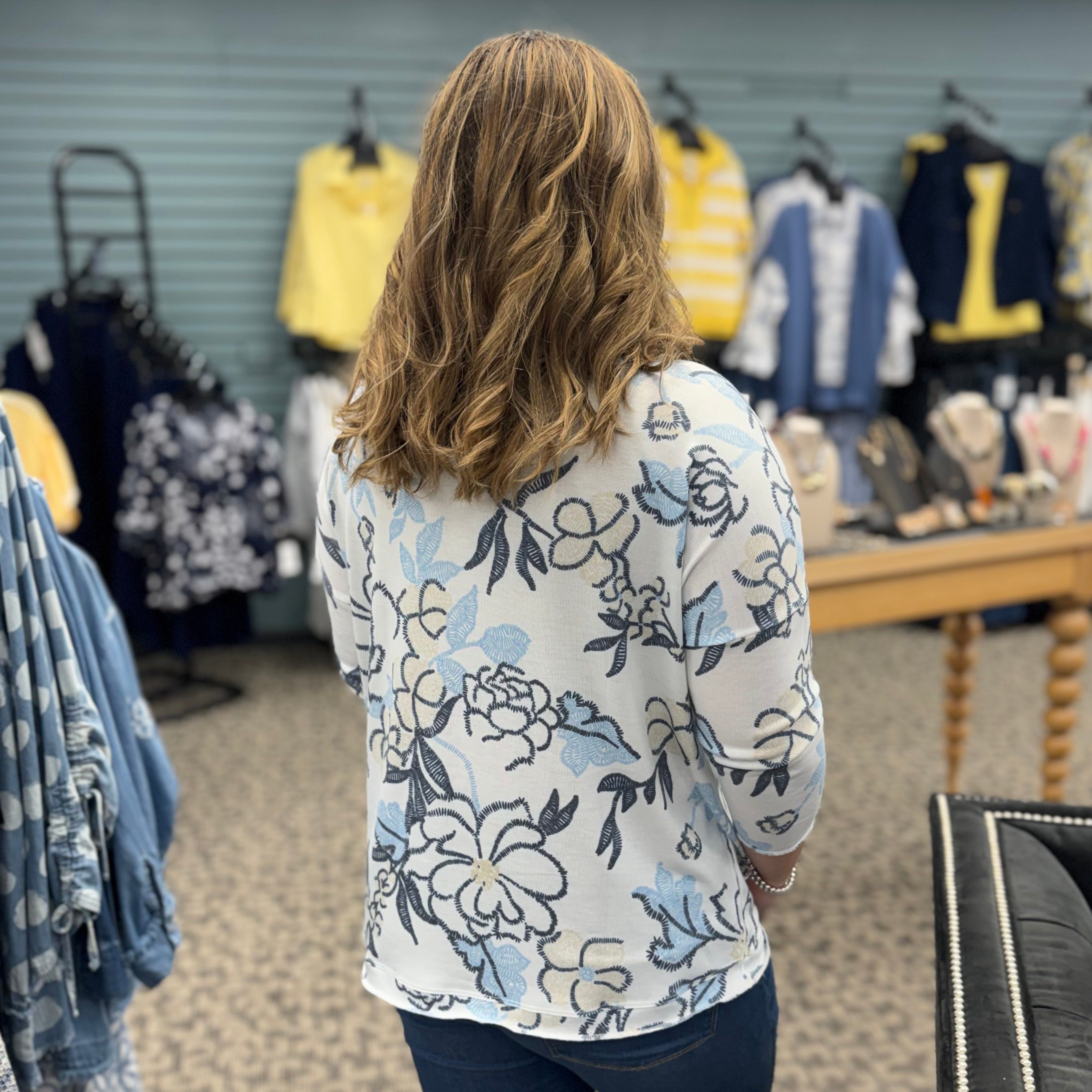 Printed Jersey V-Neck 3/4 Sleeve Top