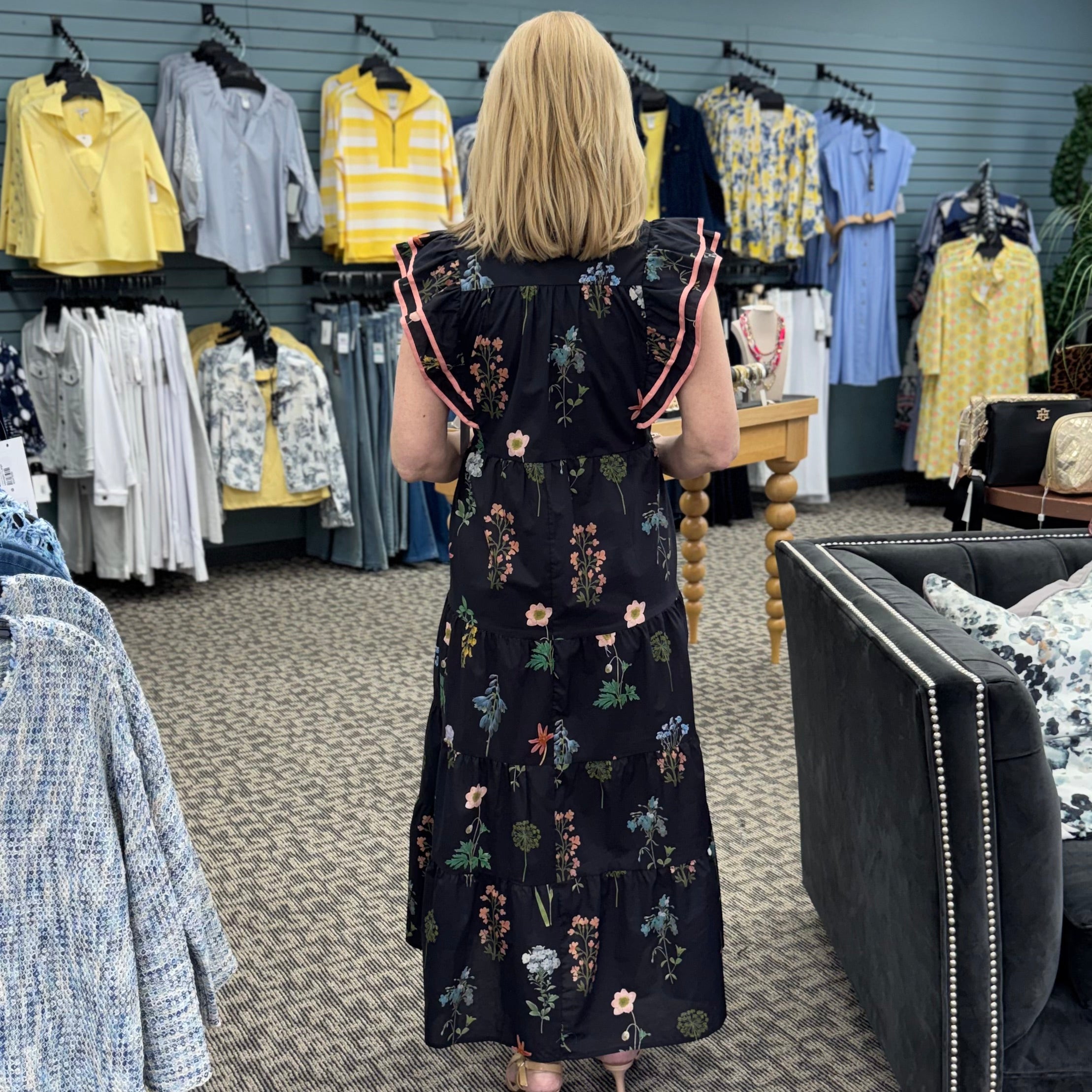 Mix Floral Tiered Ruffle Midi Dress