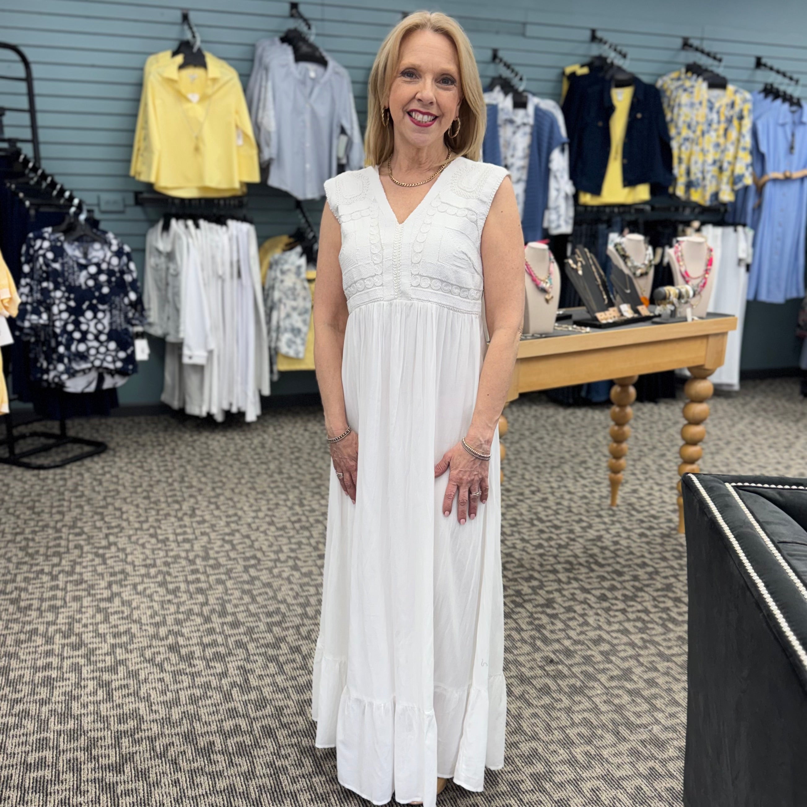 Applique Detail Bodice Empire Seam Maxi Dress