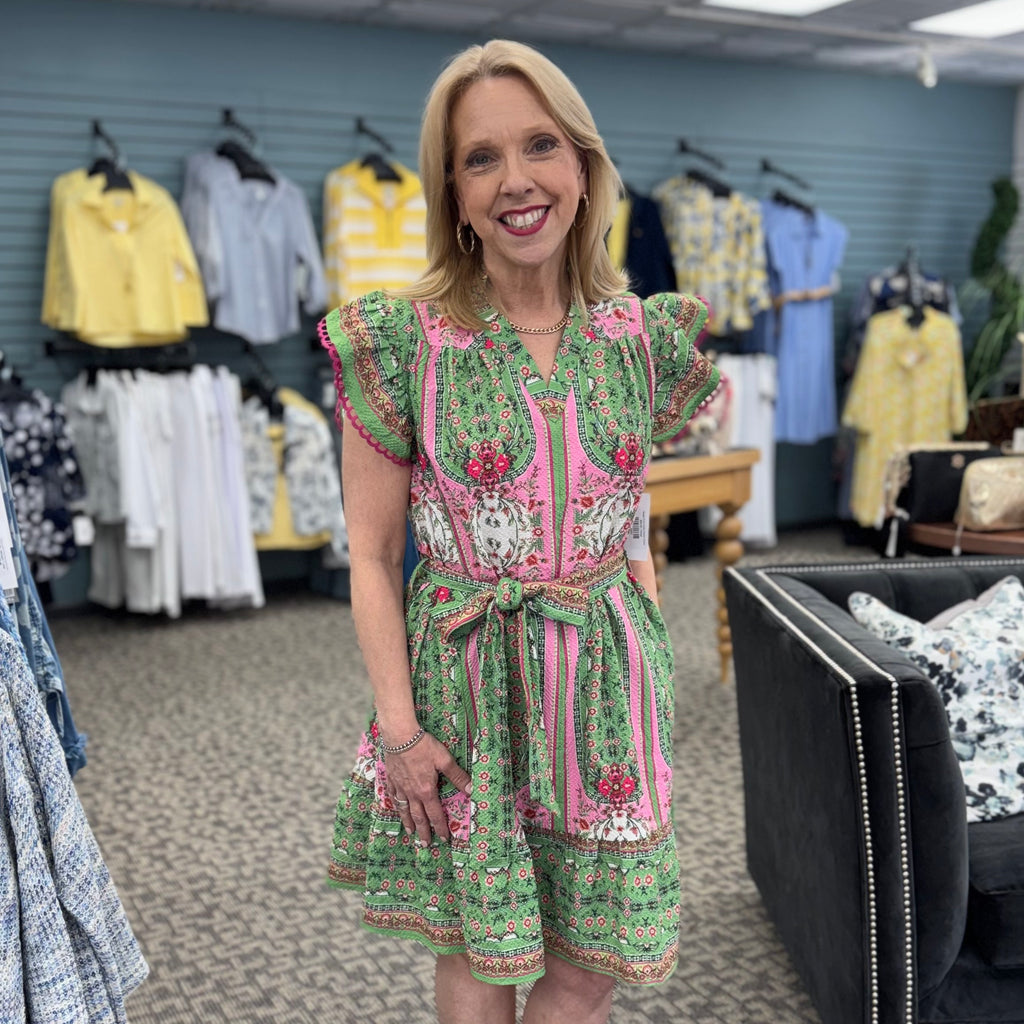 Mixed Print Ruffle Sleeve Dress