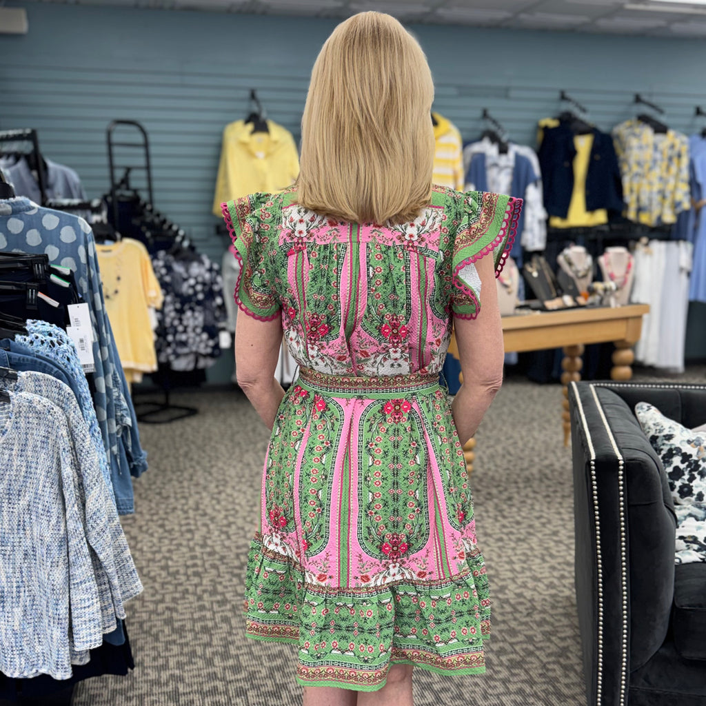 Mixed Print Ruffle Sleeve Dress