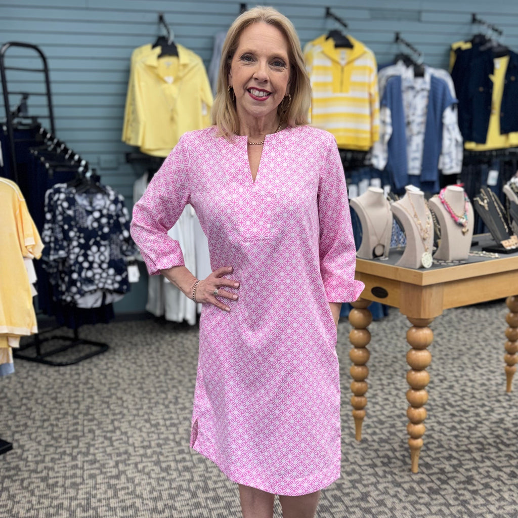 Vena 3/4 sleeve Geo Lattice Dress