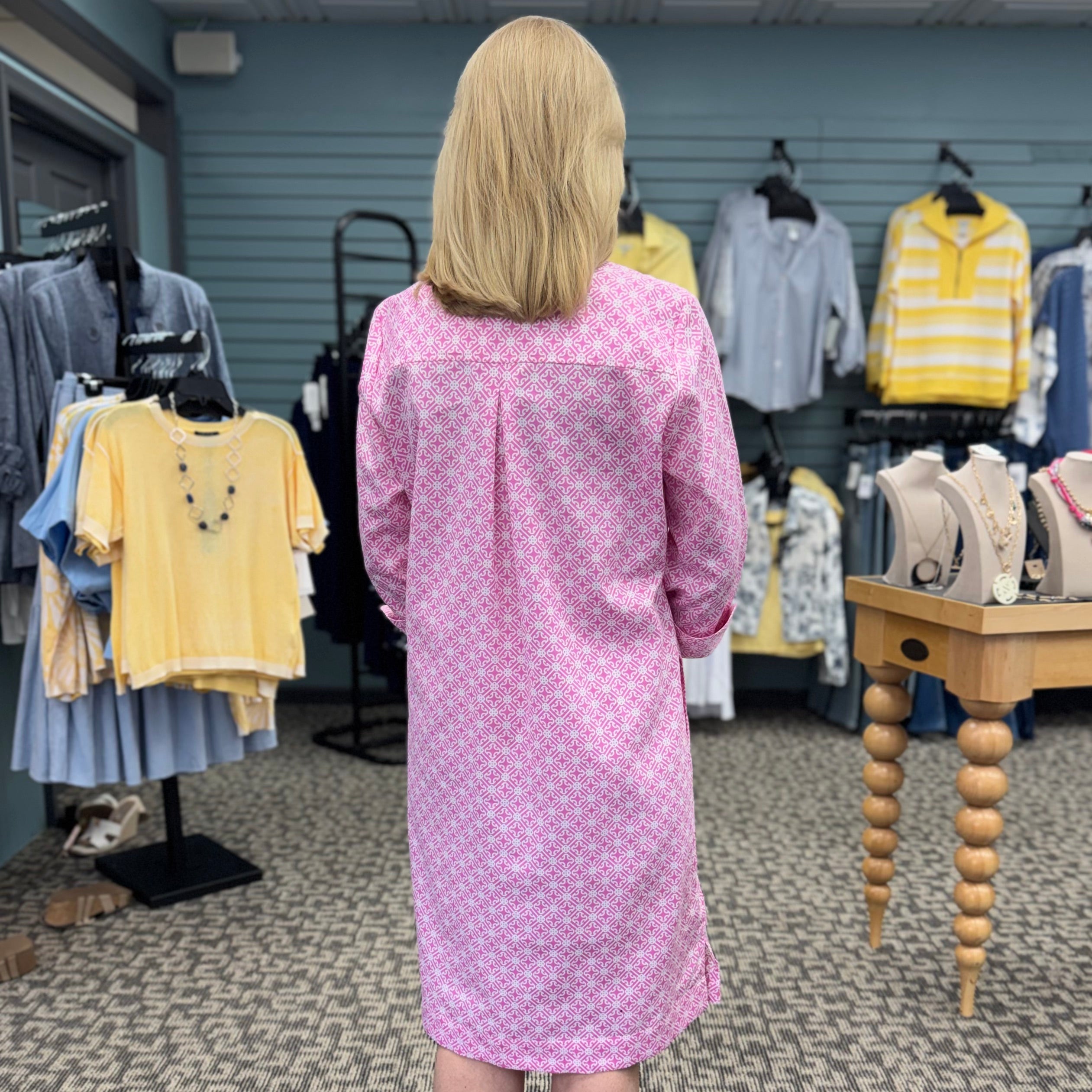 Vena 3/4 sleeve Geo Lattice Dress