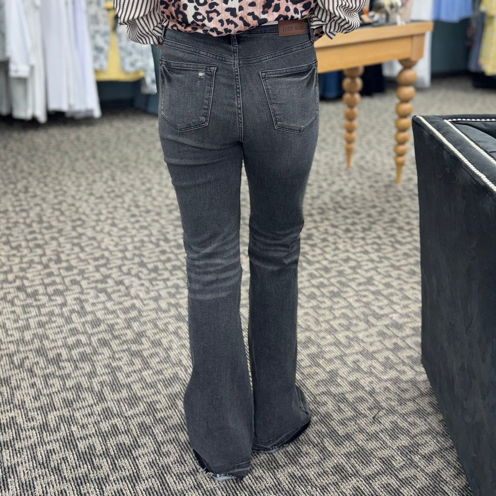 Tummy Control Washed Gray Release Hem Flare