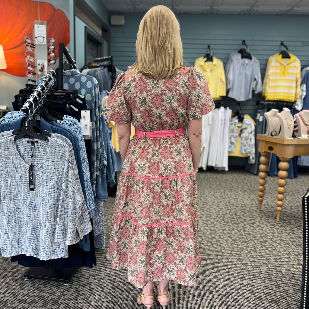 Contrast Binding Printed Midi Dress