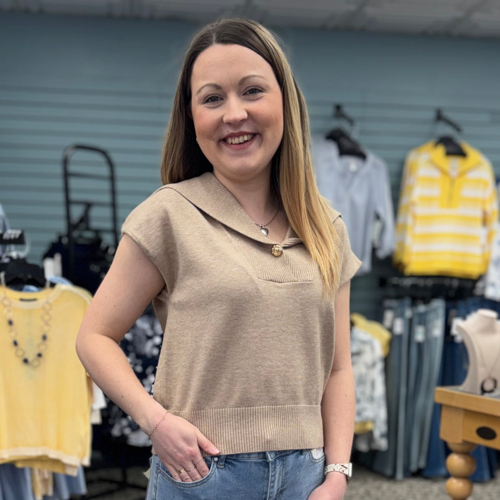 Solid Sailor Collar Cap Sleeve Knit Top