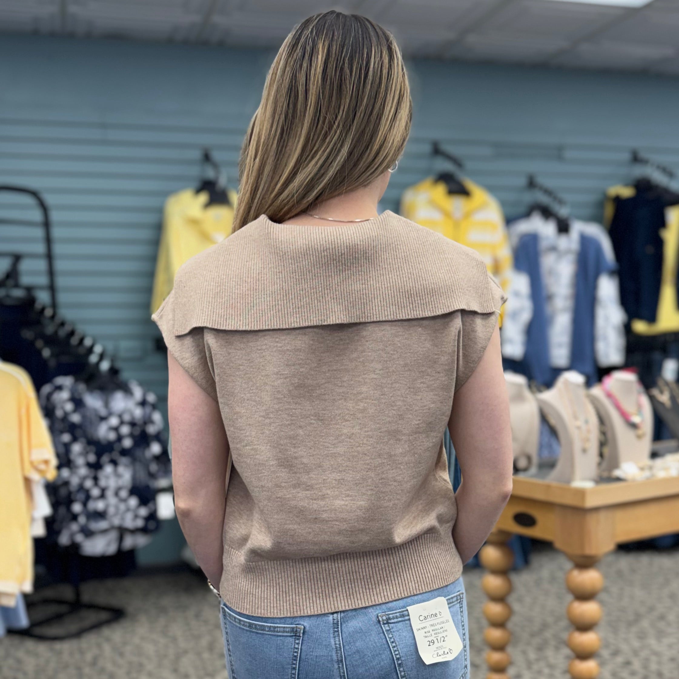 Solid Sailor Collar Cap Sleeve Knit Top