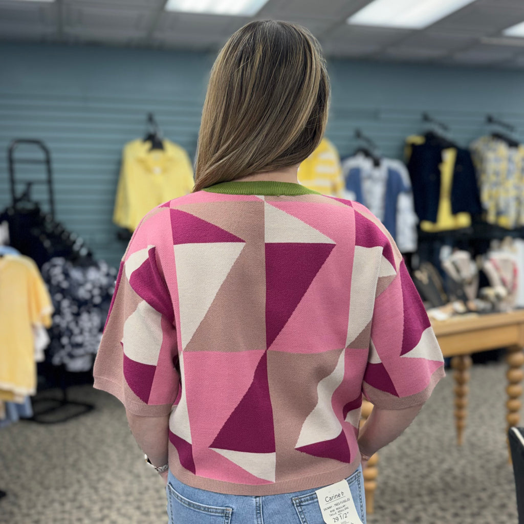 Geometric Pattern Short Sleeve Knit Top