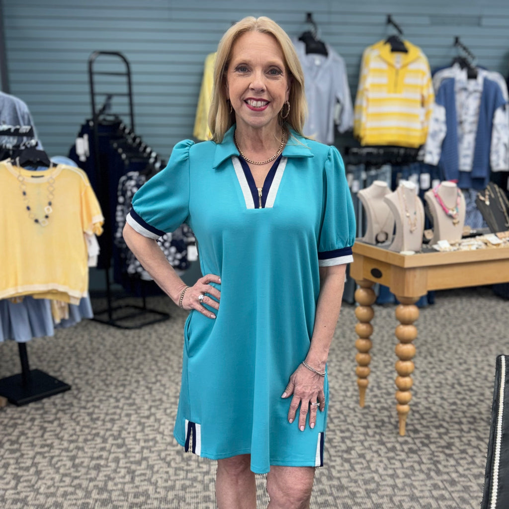 Color Block Zip Front Shift Dress