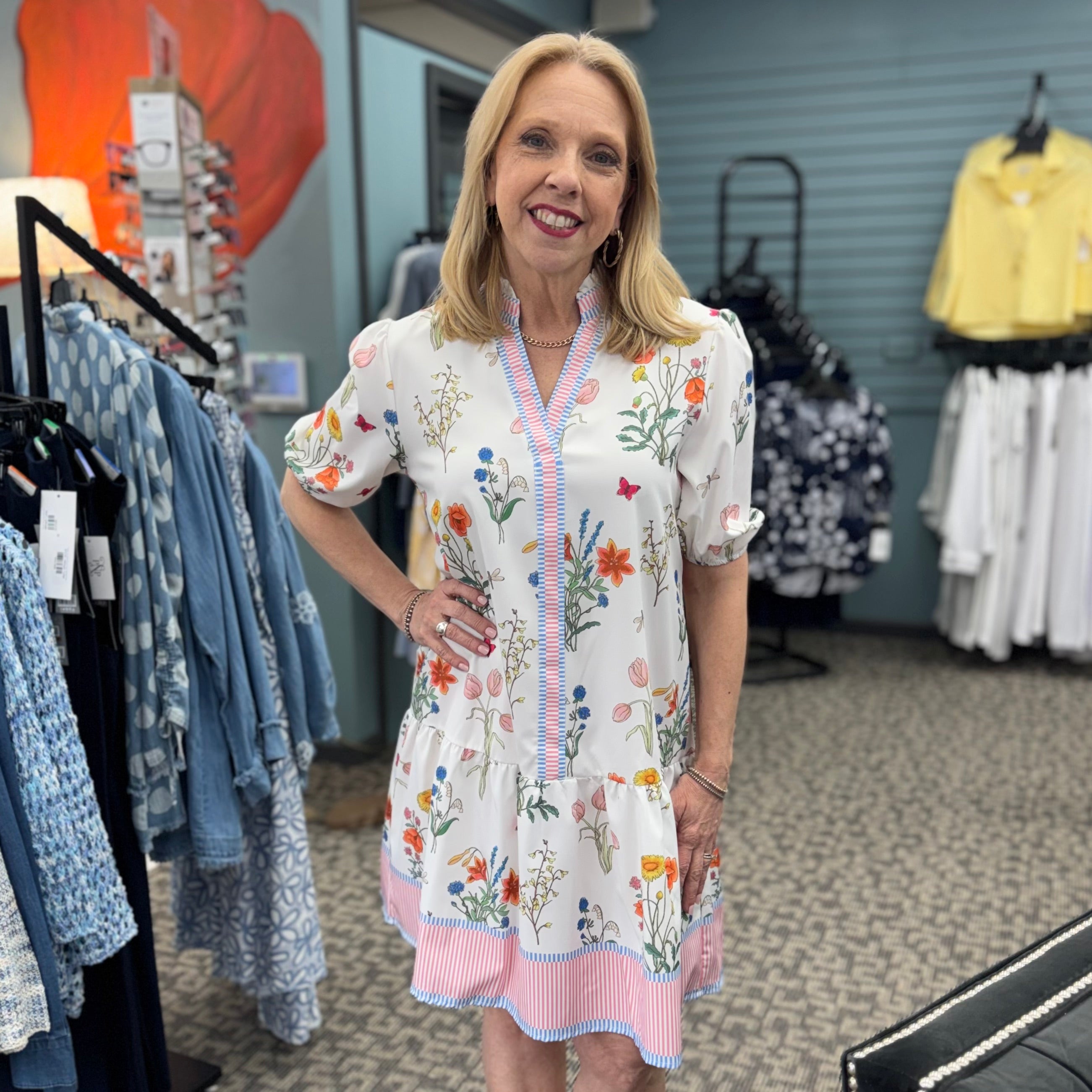 Marbella Bohemia Floral Puff Sleeve Relaxed Midi Dress