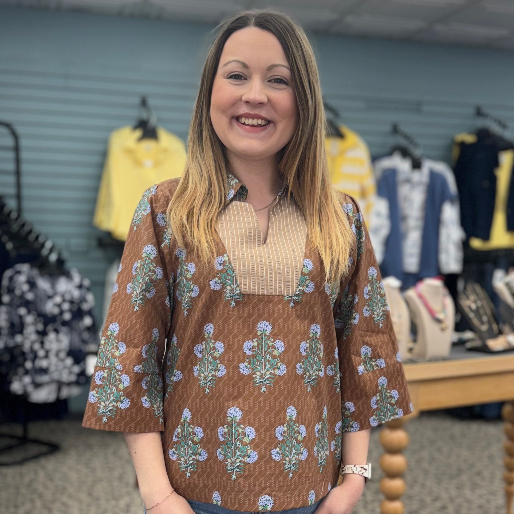 3/4 Sleeve Floral Top