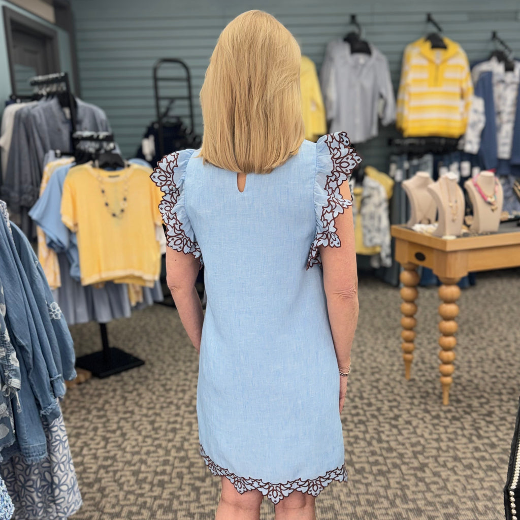 Flutter Sleeves Embroidery Detail Dress