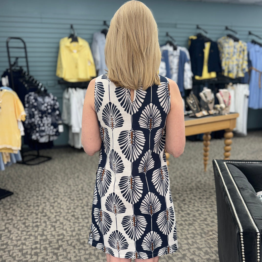 Printed Sleeveless Shift Dress with Decorative Side Button