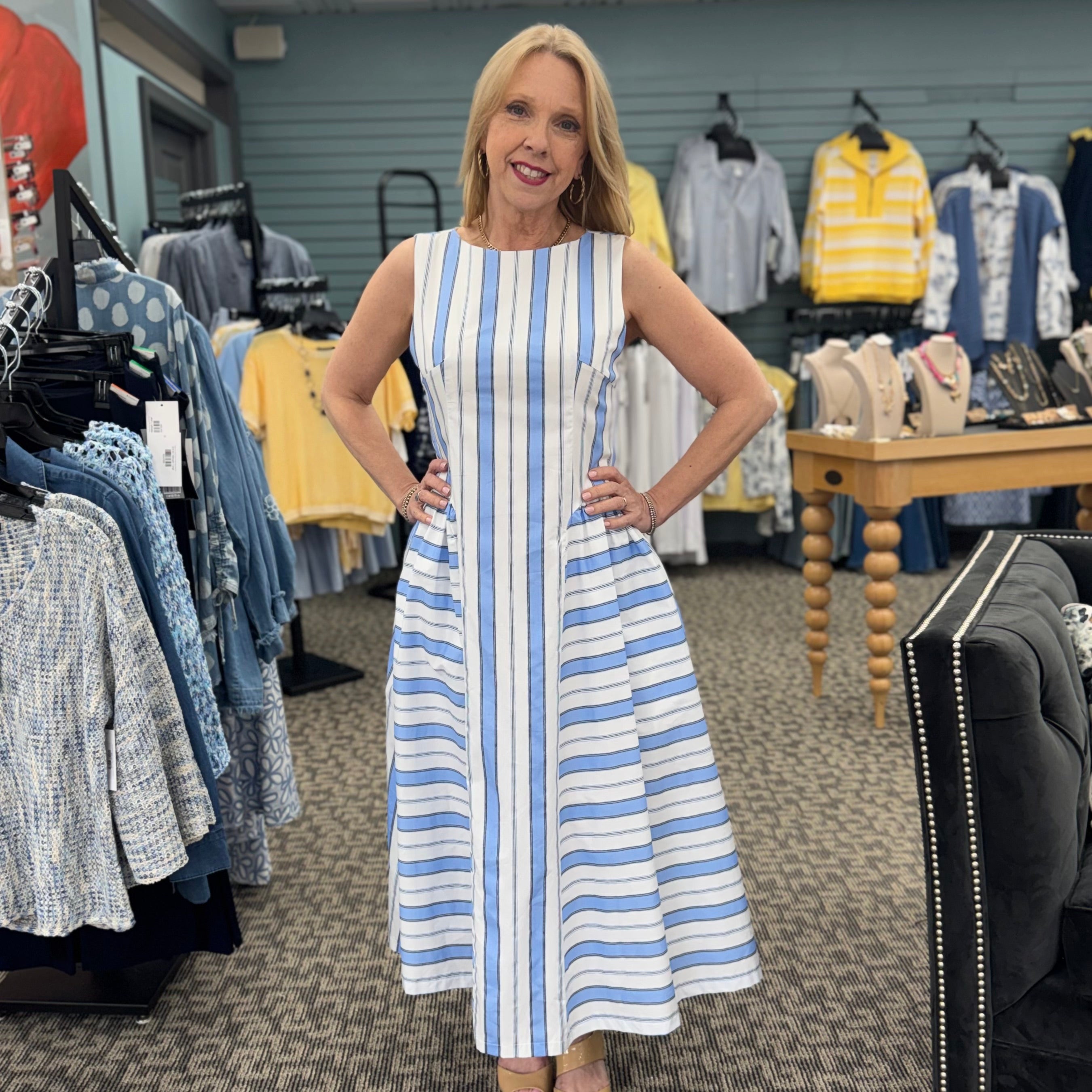 Sleeveless Striped Pattern Midi Dress