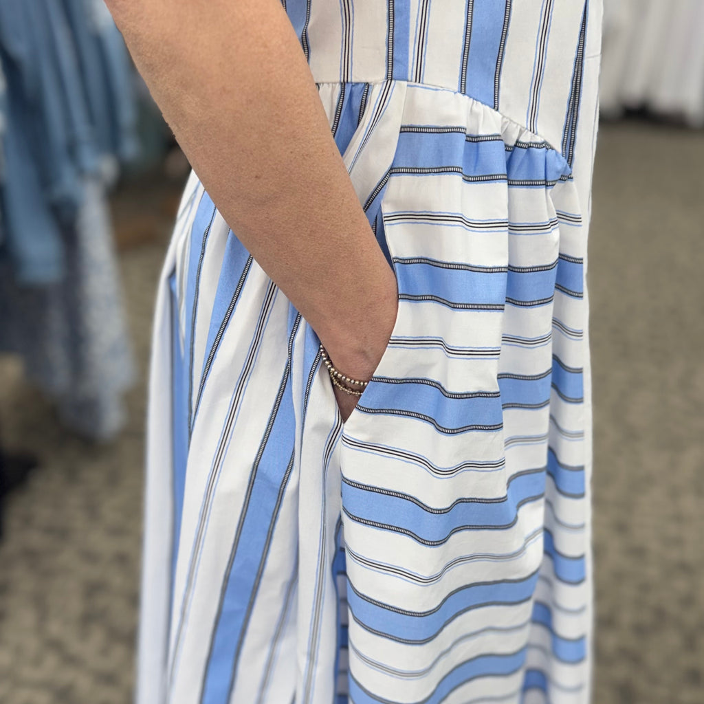 Sleeveless Striped Pattern Midi Dress