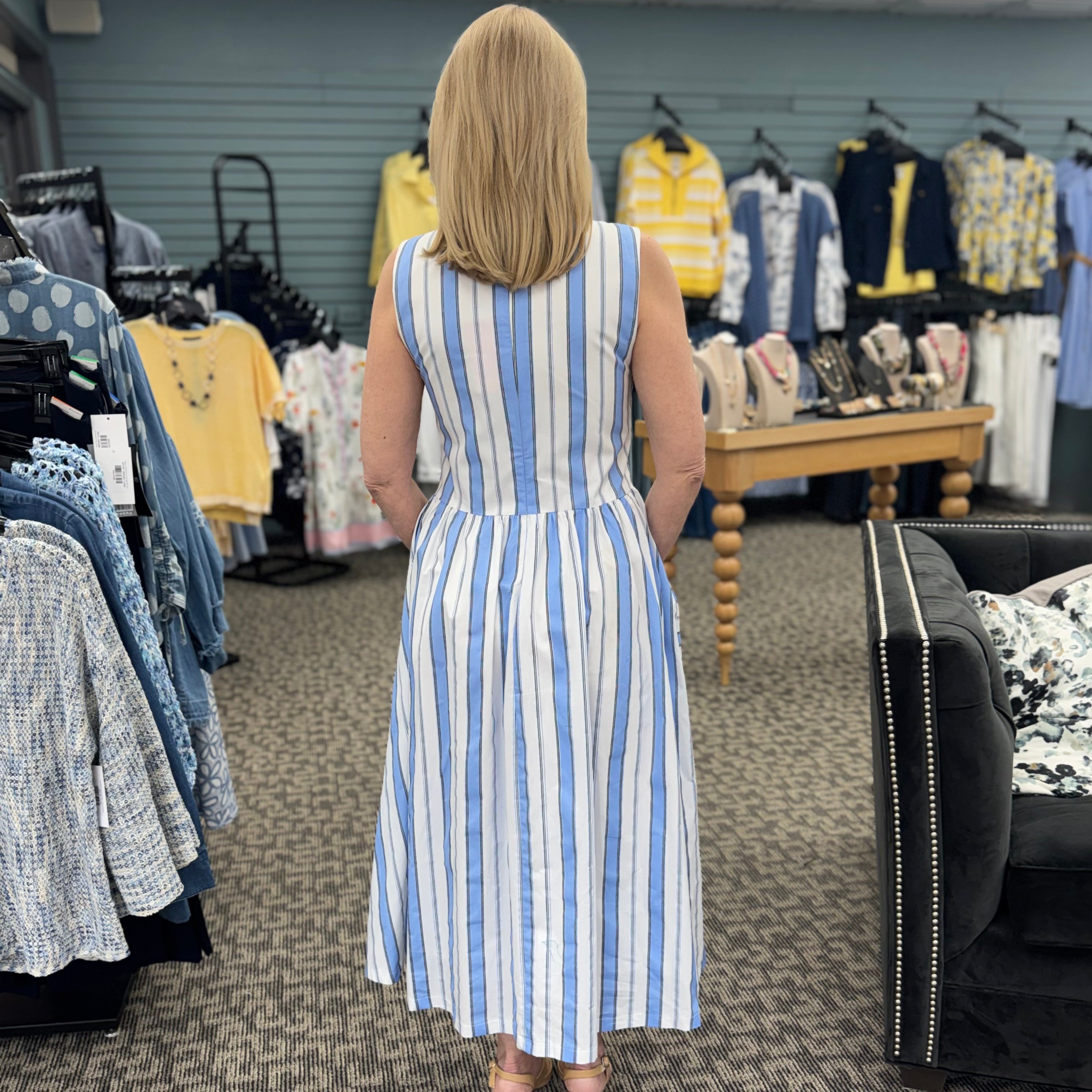 Sleeveless Striped Pattern Midi Dress