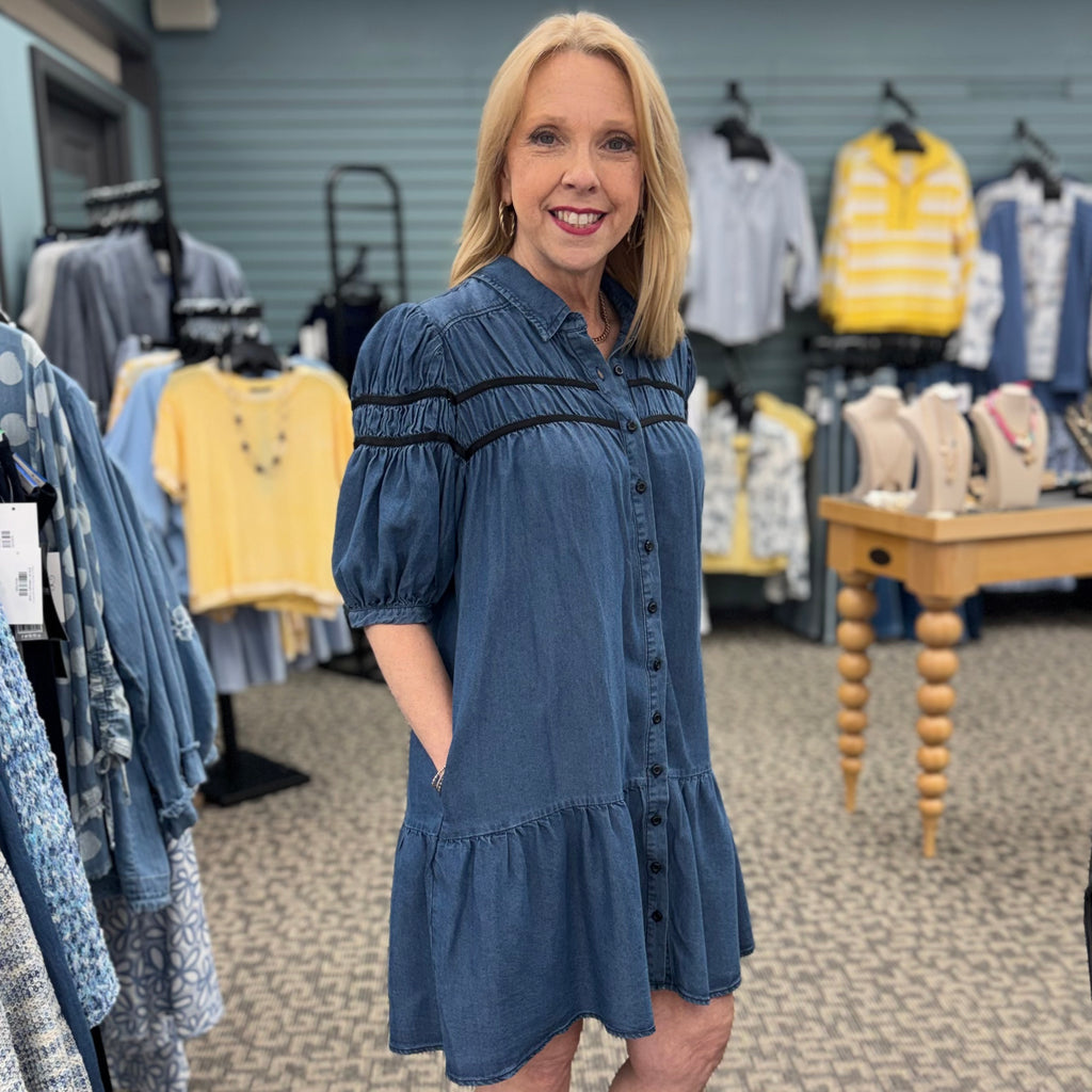 Bleach Washed Button Down Mini Dress