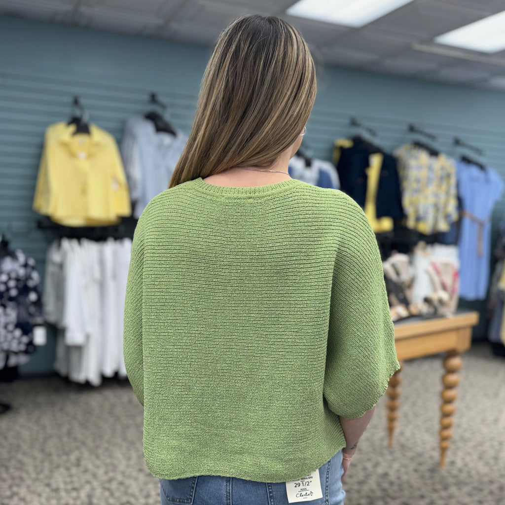 Open Weave Crop Crochet Dolman Sleeve Top